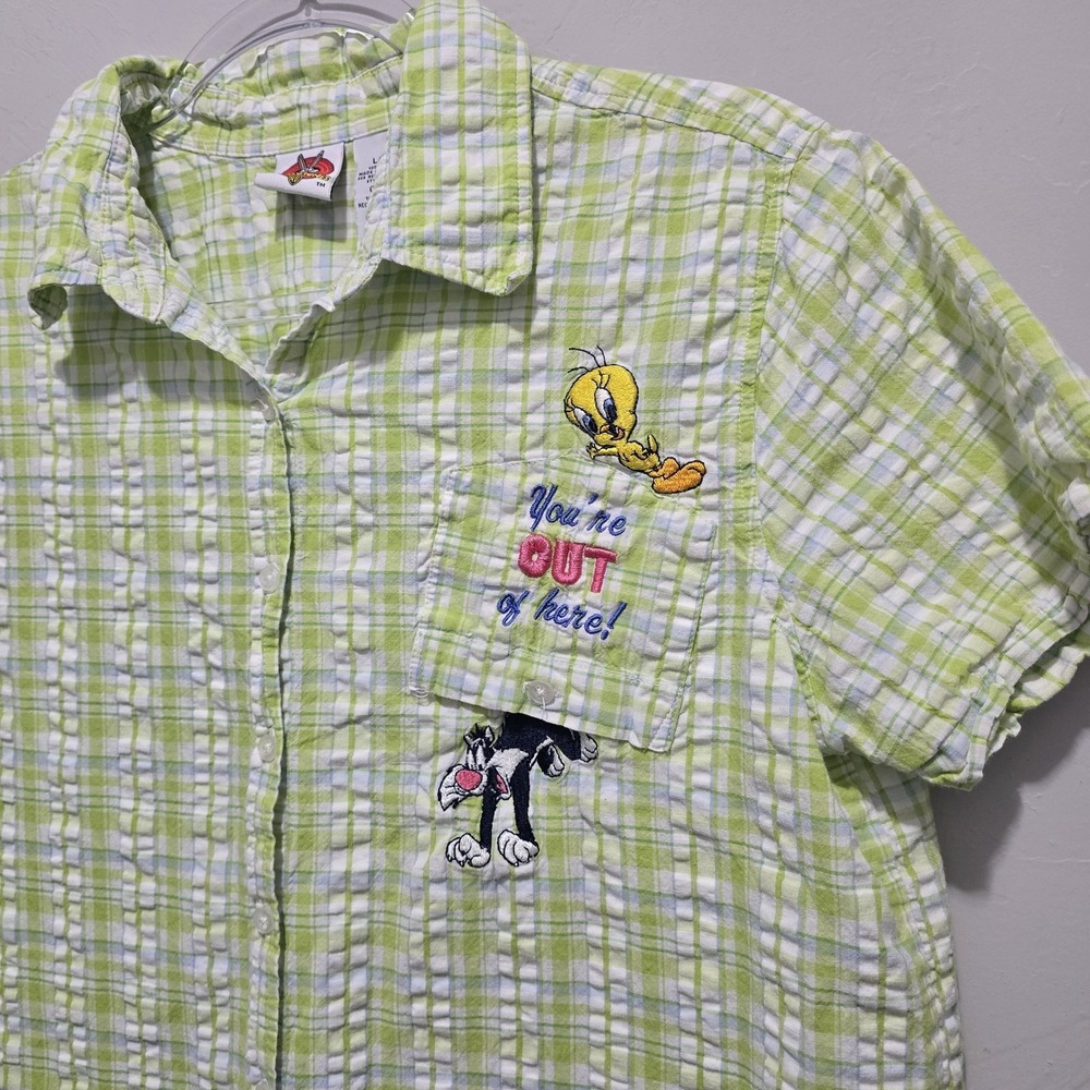 Vintage Nineties Looney Tunes Tweety Bird Embroidered Shirt - 90s Large Short...
